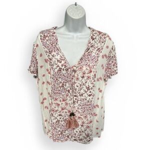 Mason & Belle Women's XL Sheer Floral Top Tassels V Neck Cottagecore Dainty Boho